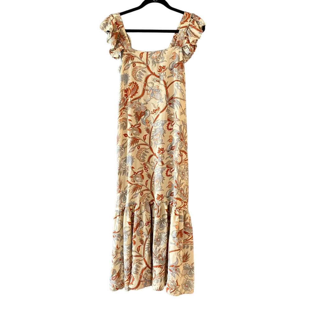 House of Harlow Bourdain Beige Print Paisley Maxi Dress XS Boho
